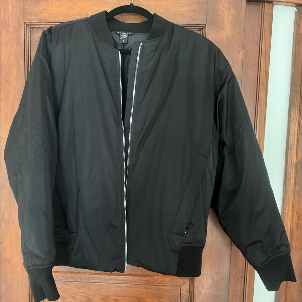 Athleta Black Bomber Jacket with Ribbed Details